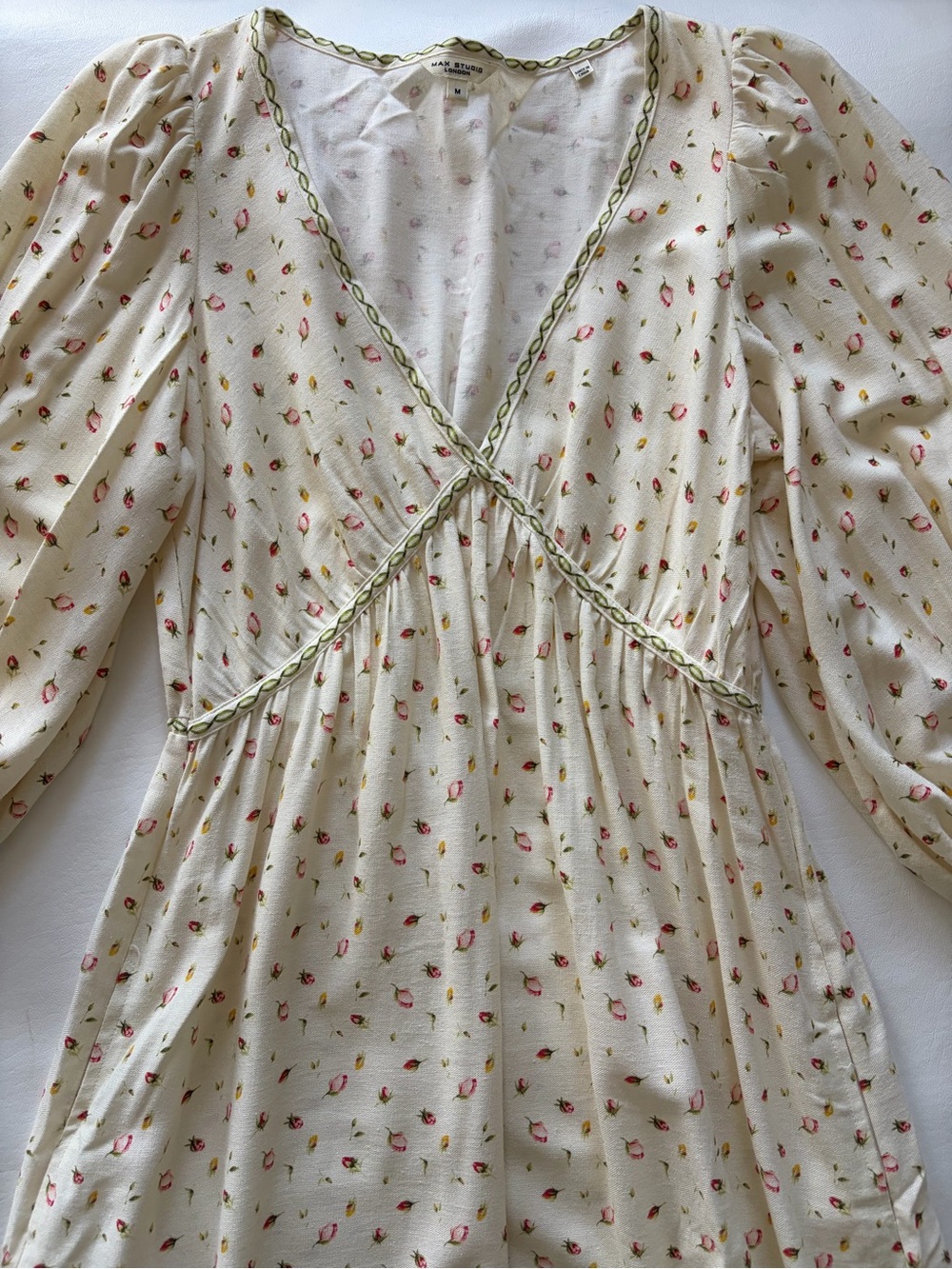 Max Studio Floral Border Maxi Dress Cotton Linen Cottagecore Garden Romantic - Picture 3 of 14